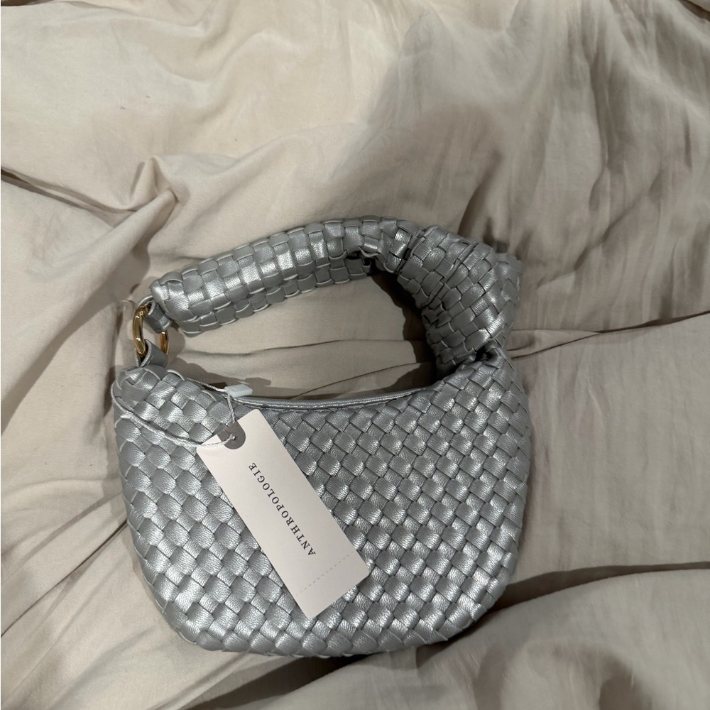 Silver Woven Handbag anthropology, mini bag
